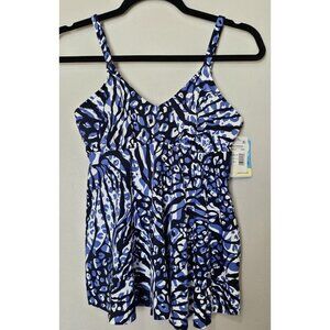 Swim Solutions Women's Tankini Top Size 8 Blue Swim Swimsuit Top Underwire